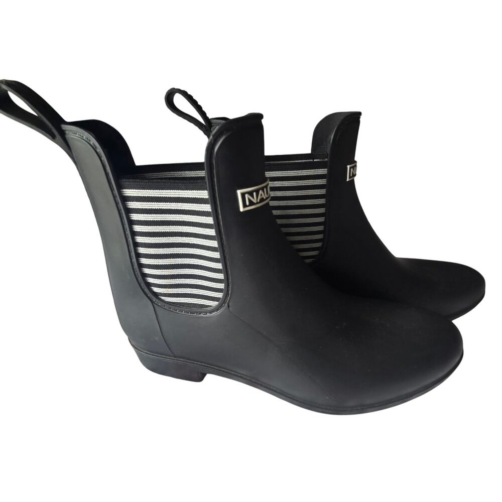Nautica Rain Ankle Size 7 Slip On Waterproof Women's Black White Rubber Boot